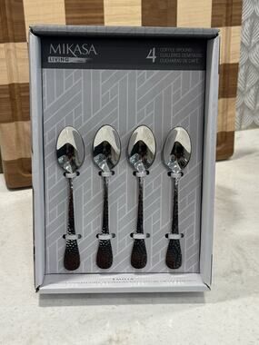 Mikasa EMILIA Hammered Stainless Steel Coffee Spoons Set of 4 NEW